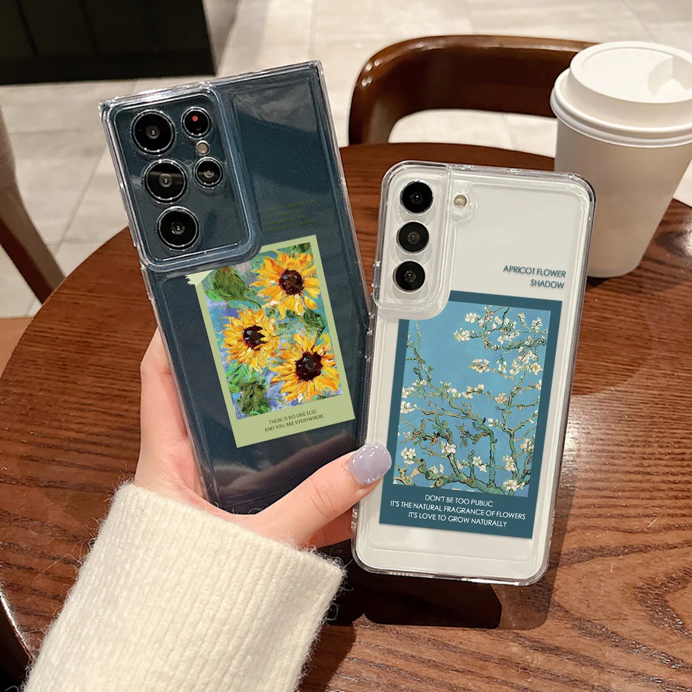 

Oil Painting Sunflowers Phone Case For Samsung Galaxy S23 S23Ultra S22 Ultra S21 Plus S20Ultra S20 FE 5G Transparent Soft Cover