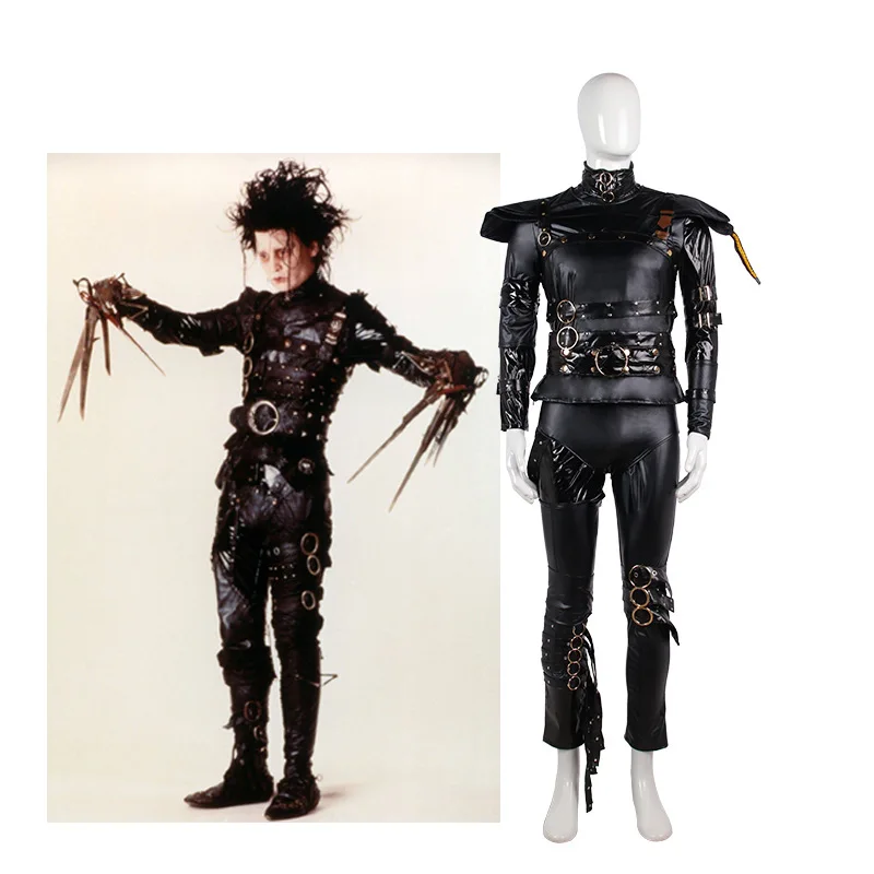 Anime Movie TV Scissor Hand Cosplay Edward Elric Cool Costume Cos Role Ai DeHua Black Leather Jacket Pants Wigs Play Halloween
