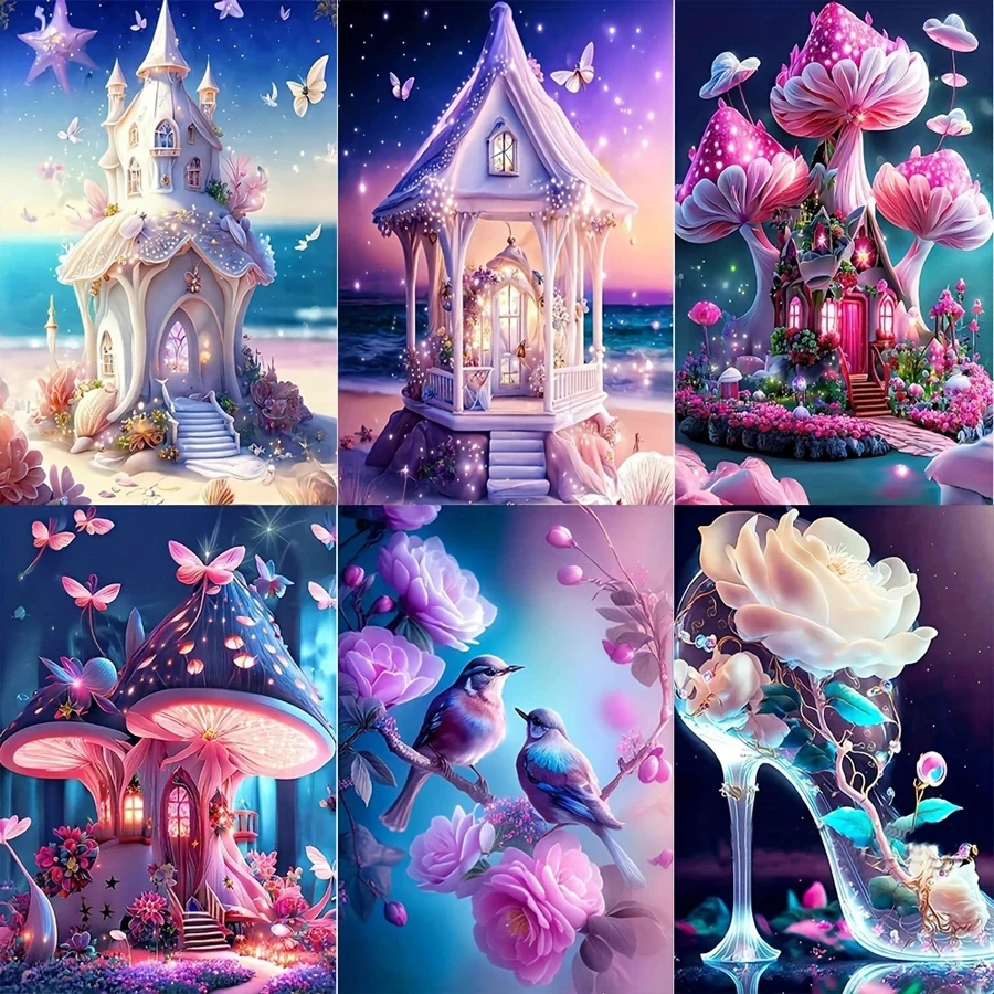 

5D DIY алмазная живопись мечта, искусственная кожа, Хрустальная обувь, птица, цветок, вышивка, ландшафт, крест, украшение для дома