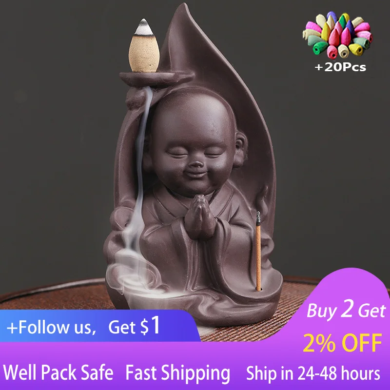 

Zen Incense Burner The Little Monk Home Ornaments Waterfall Backflow Incense Burner Incense Stick Holder Purple Clay Censer