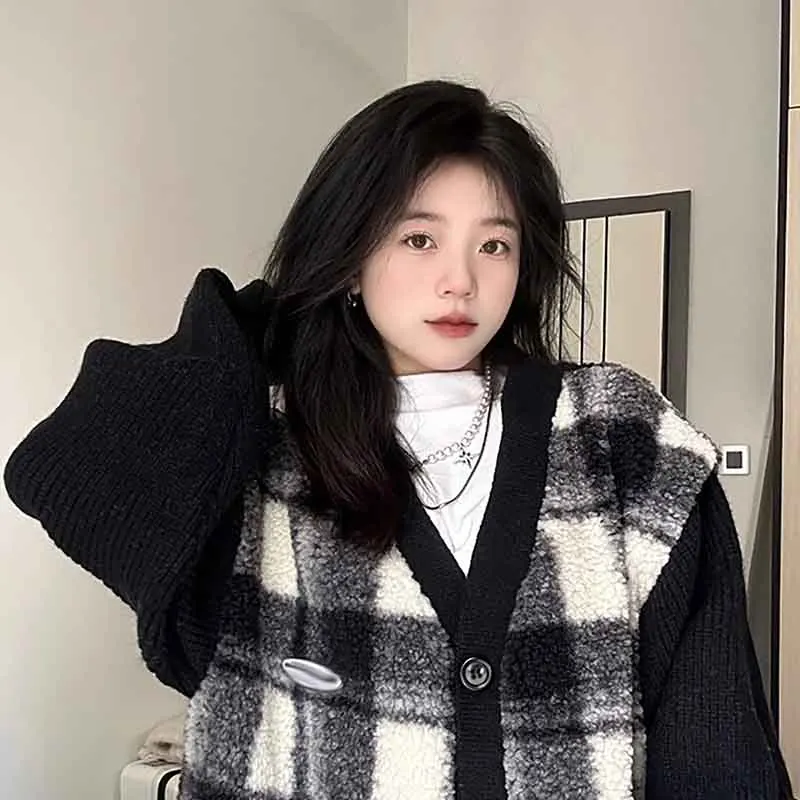 Осень и зима большие размеры 50 00 кг американский клетчатый свитер верхняя одежда