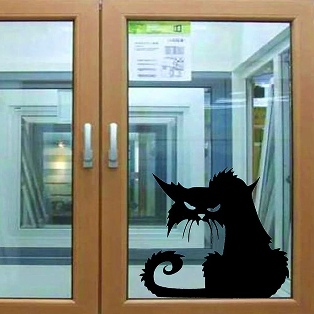 Окно из ПВХ для гостиной Хэллоуина Модный узор в виде черной кошки домашний декор