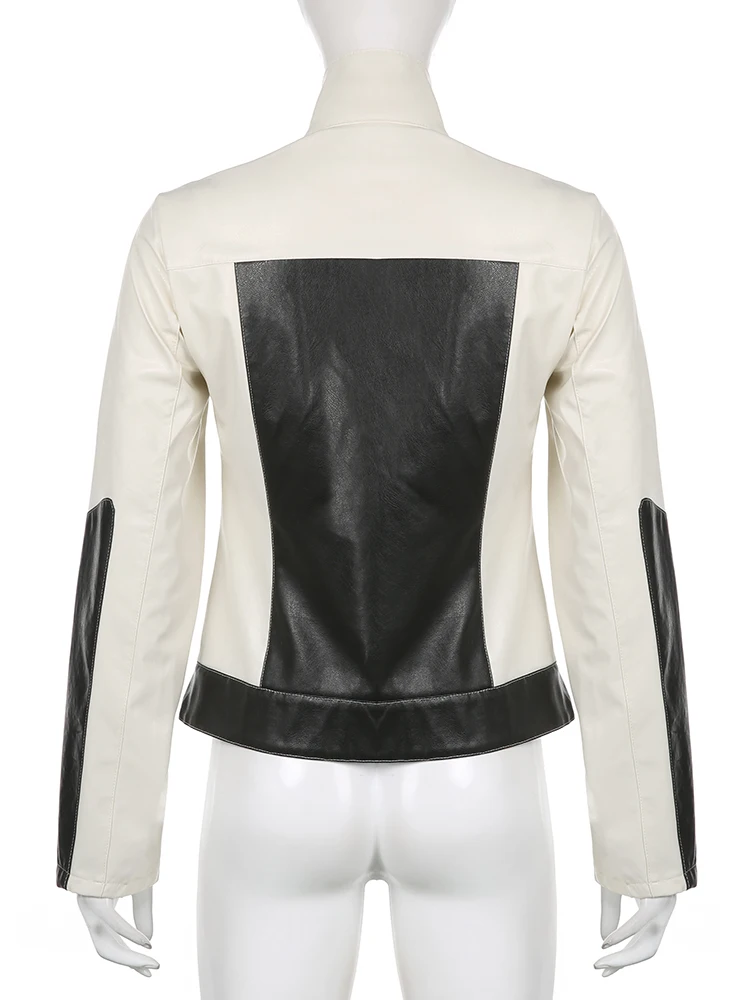 Байкерская куртка Sweetown из искусственной кожи в стиле панк для женщин контрастные