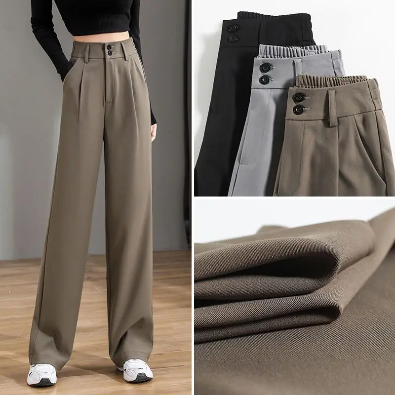 

Casual Suit Pants Women Full Length Autumn Temperament Elegant High Waist Fashion Korean Style Wide Leg Trousers Female Soft F12