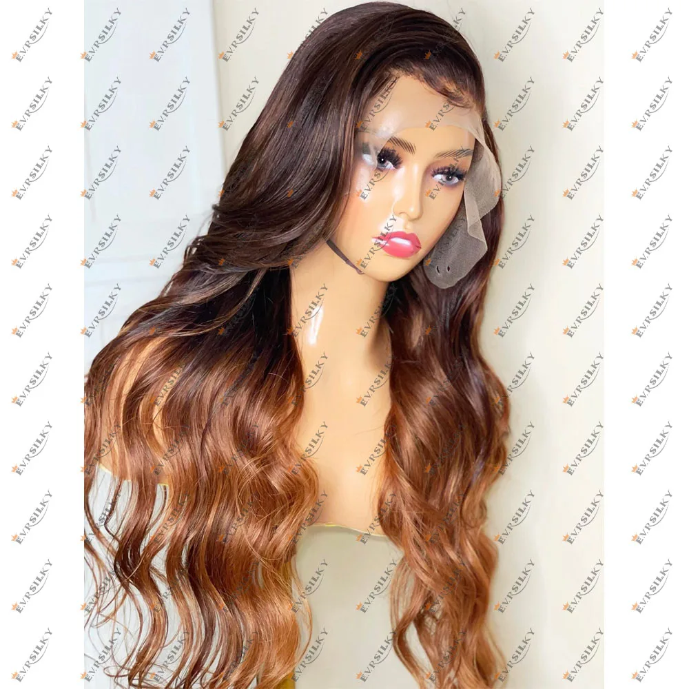 

Wavy Ombre Brown Golden 13x6 Transparent Lace Front Wig Raw Brazilian Human Hair Wig Body Wave Glueless 360 Lace Frontal Wig