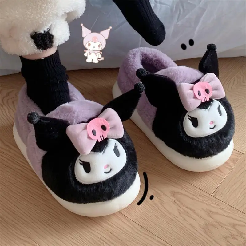 

Милые плюшевые тапочки Sanrio Hellokitty Kuromi Mymelody Cinnamoroll, домашняя обувь из хлопка, Зимний Рождественский подарок для девушки