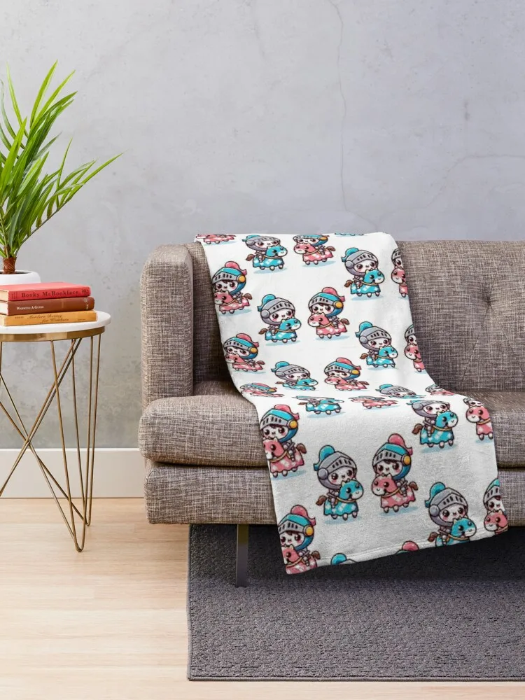 Очаровательные кавайные рыцари - милое одеяло Jousting Duo роскошное тяжелое в клетку