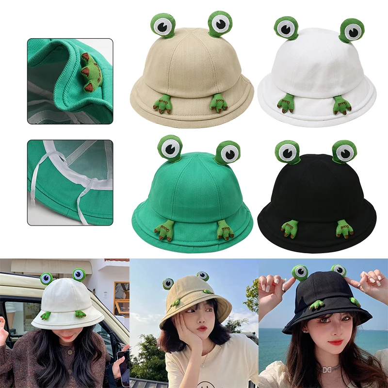 

2023 New Parent-Child Frog Bucket Hats With Eyes Summer Foldable Lightweight Sun Hat Fishing Caps For Women Teens Adult Kids