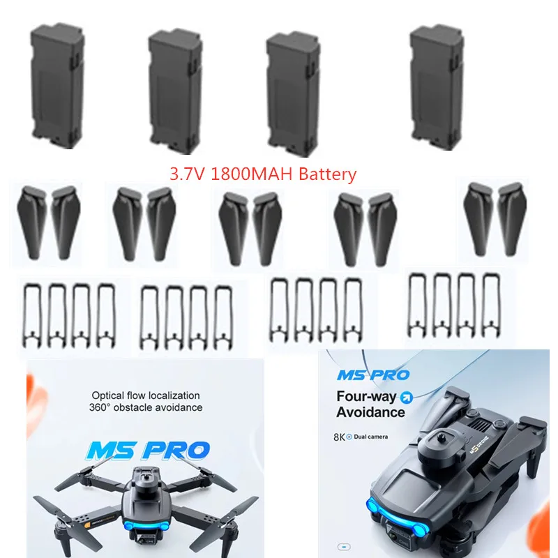 

M5 Drone Battery M5Obstacle Avoidance Drone Accessories 3.7V 1800mAh Battery Propeller M5 RC Dron Battery Blades USB Line M5 Pro