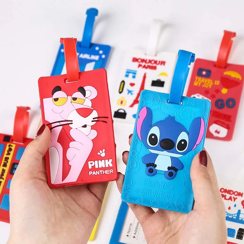Creative Stitch & Pink Panther Cute Travel Accessories Luggage Tags Suitcase Cartoon Style Fashion Silicon Portable Travel Label