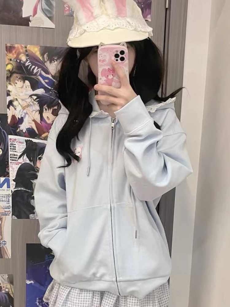 QWEEK японский Harajuku Kawaii толстовки на молнии Sweet Gitls мягкая школьная толстовка с