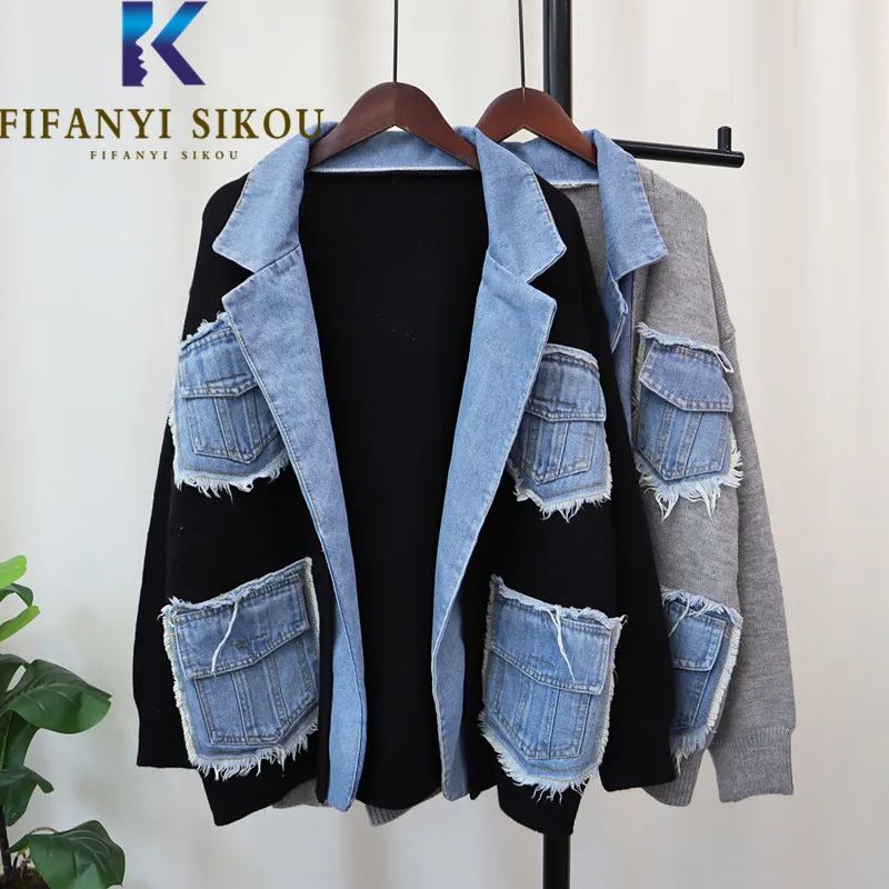 FIFANYI SIKOU Акриловый джинсовый кардиган