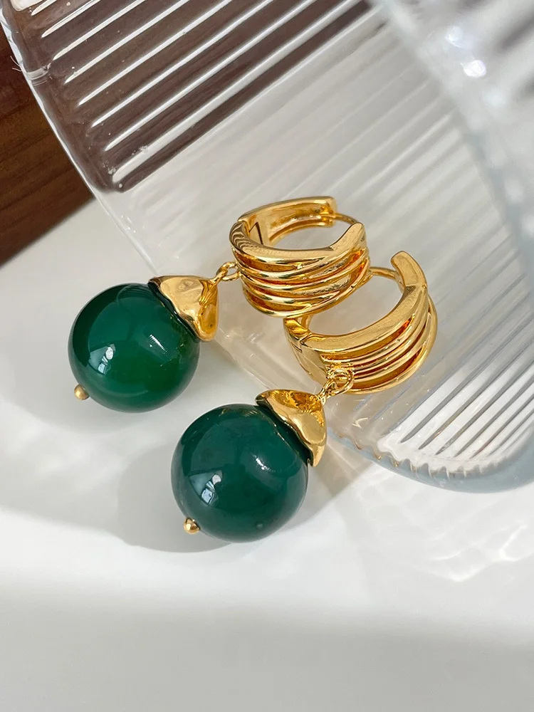 New Chinese Sle Natural Green Chalcedony Earrings National Design High-Grade Women 2024