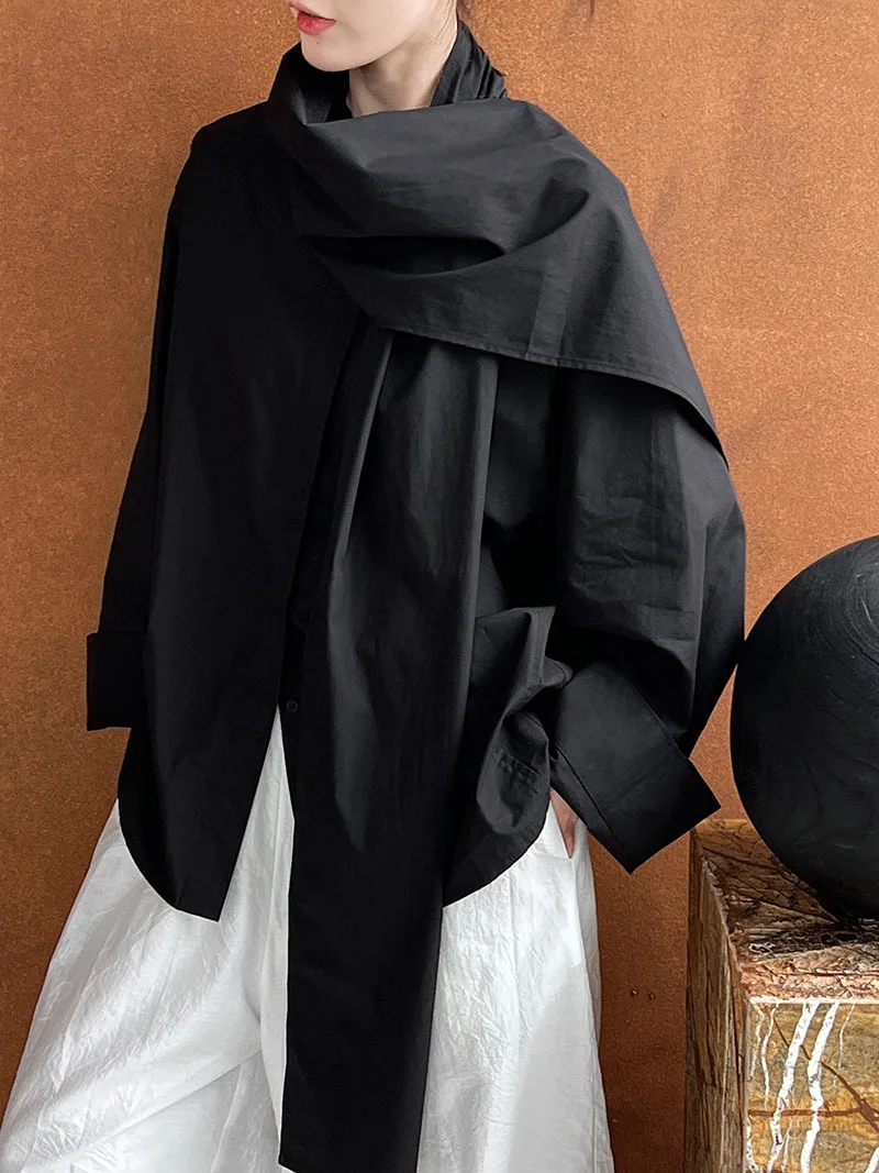 GetSpring женская рубашка 2024 осень новый дизайн ленты белая черная блузка для женщин