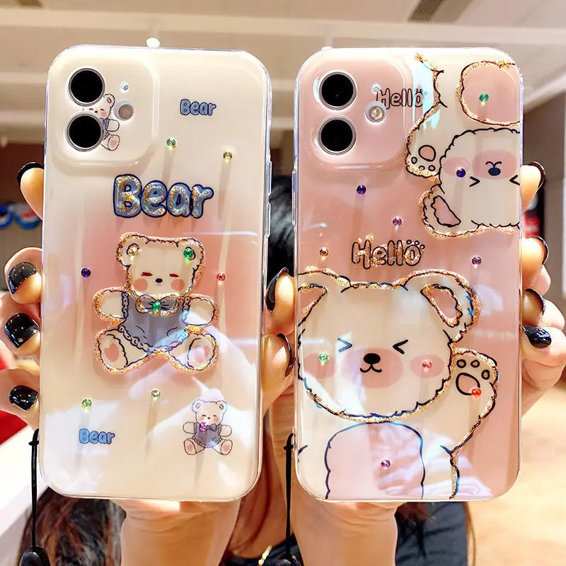 

Han Feng pink bear Apple 13/12promax phone case for iPhone11 female xs all-inclusive 8plus soft xr7