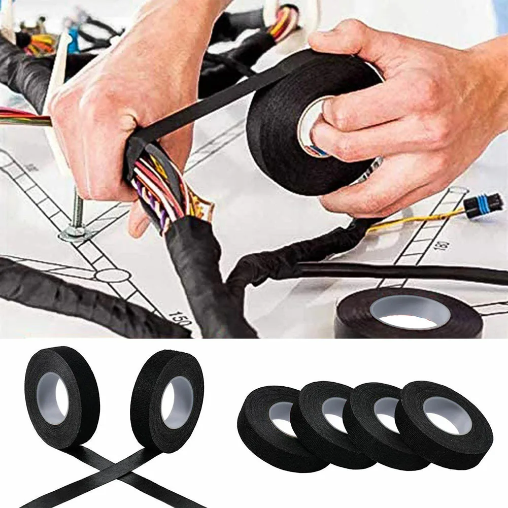 

15M/Roll Tape Adhesive PET Non-Woven Tape Wear-resistant Sound-absorbing Flame Retardant Tape For Car 9mm