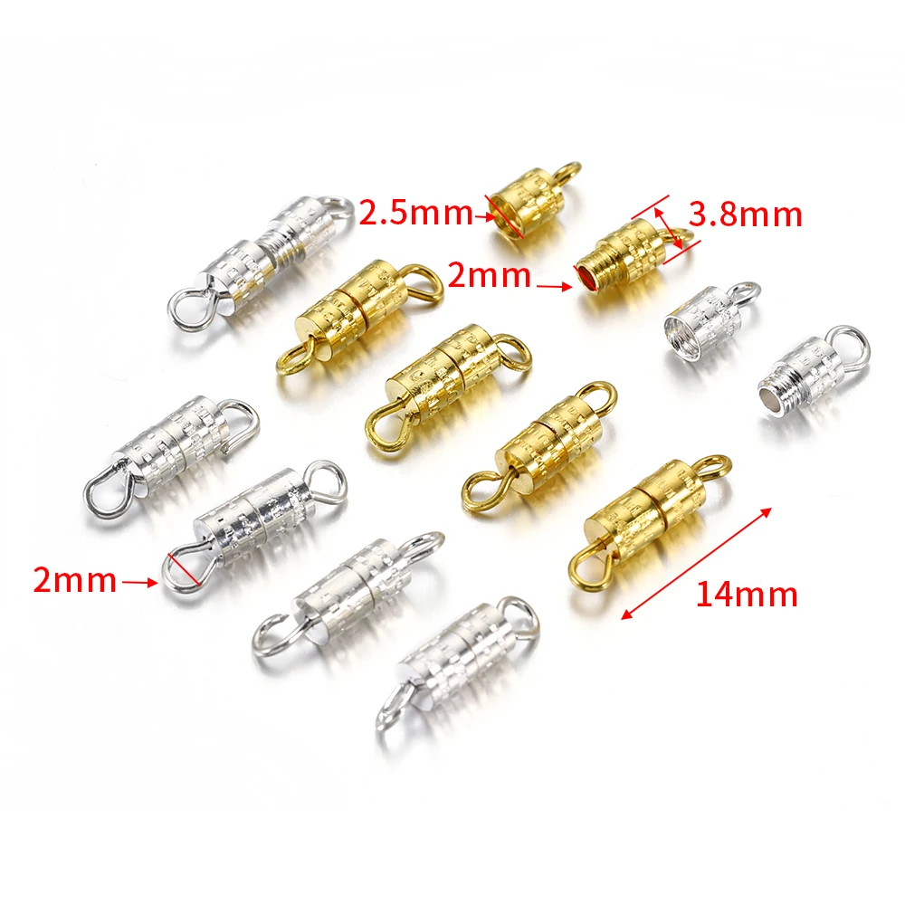 50pcs Cylinder Fasteners Buckles Closed Beading End Clasp Screw Clasps Hook For DIY Bracelet Necklace Connectors Jewelry Making