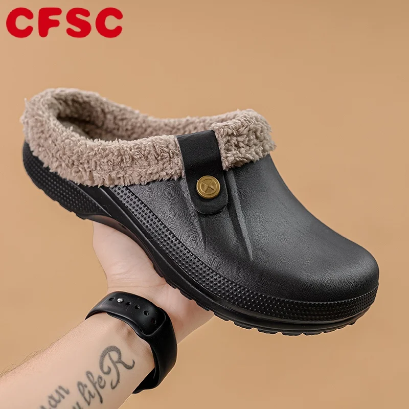 

Winter Men Women Slippers Waterproof Platform Warm Furry Wrapped Slippers Fluffy Indoor Home Cotton Shoes Fur Slides Plush Clogs