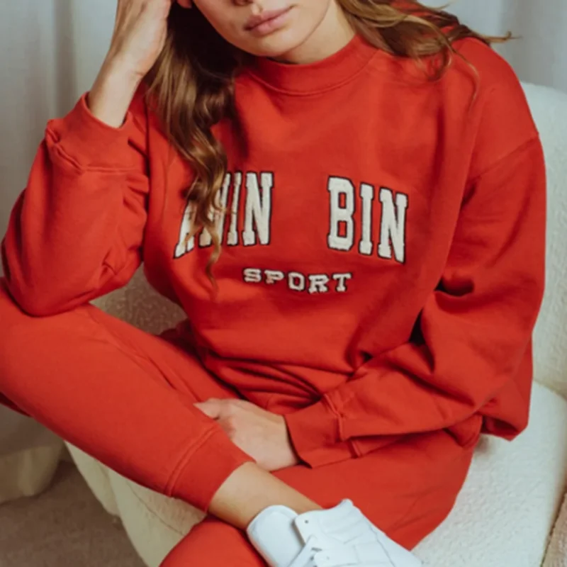 

Women Sweatshirt Autumn and Winter Red Crewneck Lettering Loose Casual Top