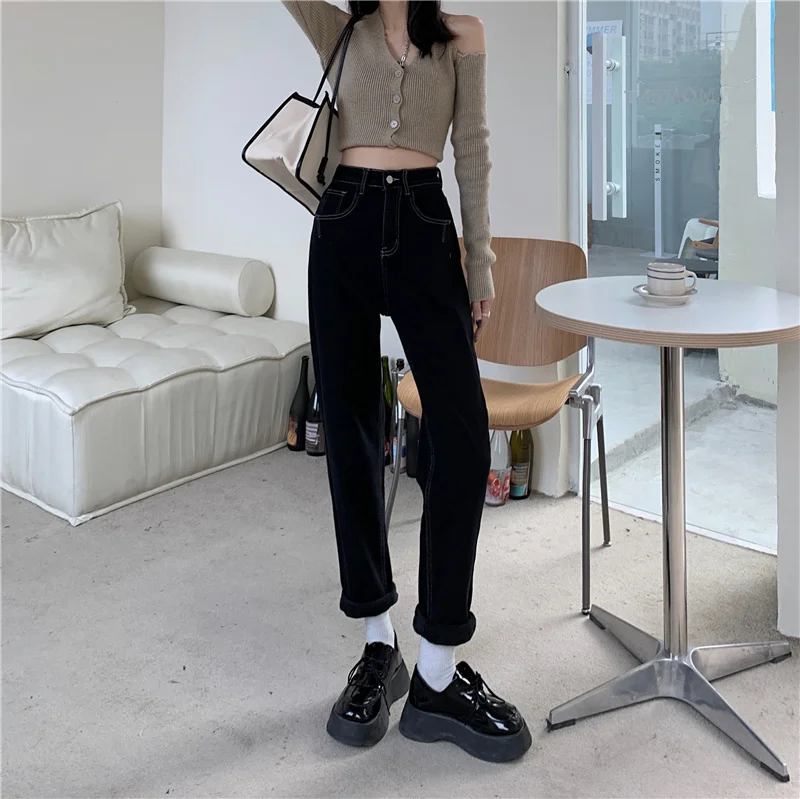 

N1908 New hot style high waist slim black straight pants trousers jeans