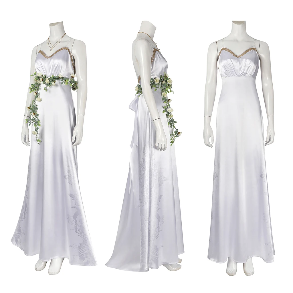 FF7 Rebirth Aerith Gainsborough Косплей Костюм Золотая тарелка Аэрит Белое платье Соло Платье