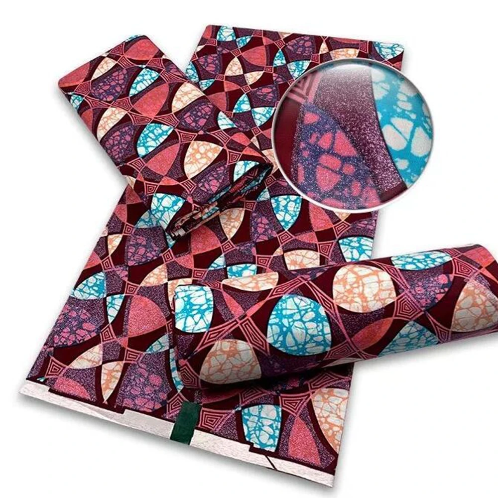 Купить Новый Африканский большой воск ткань Анкара блеск Лучший золотой батик персиковая ткань голубой хлопок для шитья свадебное вечернее плать...