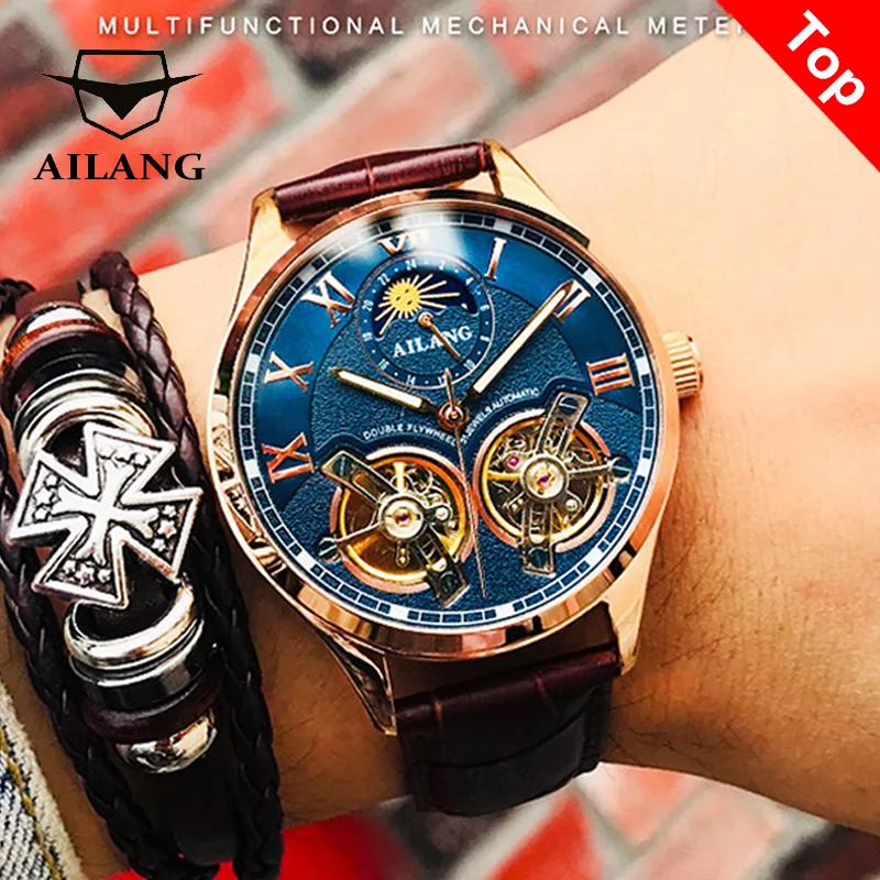 AILANG Original Design orologio meccanico automatico a doppio volano da uomo Fashion Leisure Business Luxury Clock