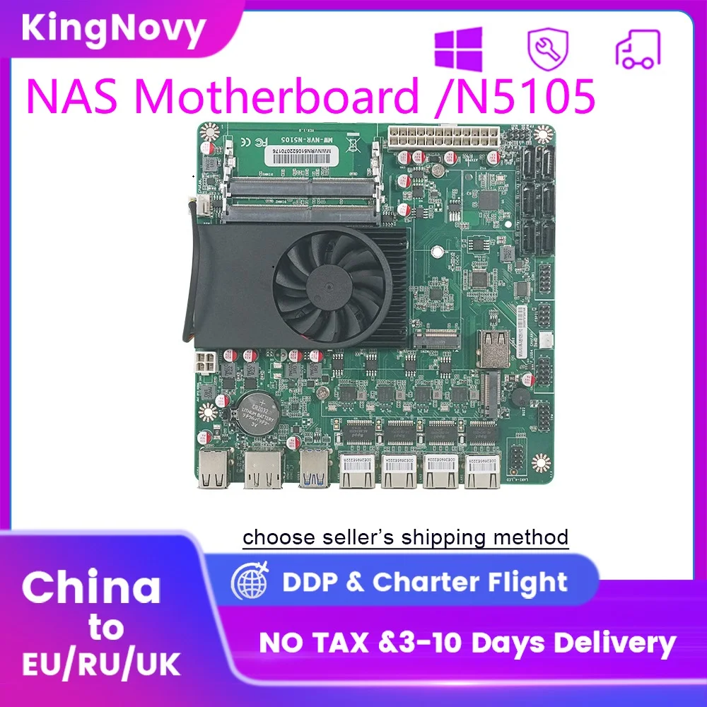 N5105 NAS Mini ITX Industrial Motherboard 17x17CM Soft Routing Intel i225-V B3 2.5Gbps 4*LAN 2*M.2 NVMe 6*SATA3.0 HDMI2.0 DP