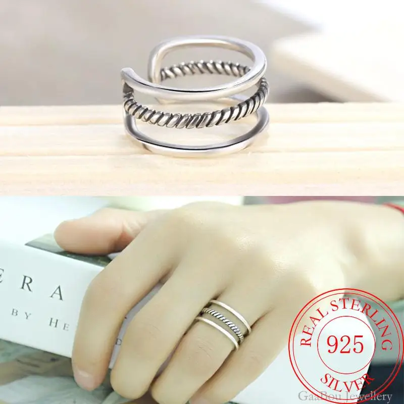 

925 Stamp Silver Color Three-Line Adjustable Open Finger Rings For Women Girls Wedding Dorpshipping Anelli Fine Party Jewelry