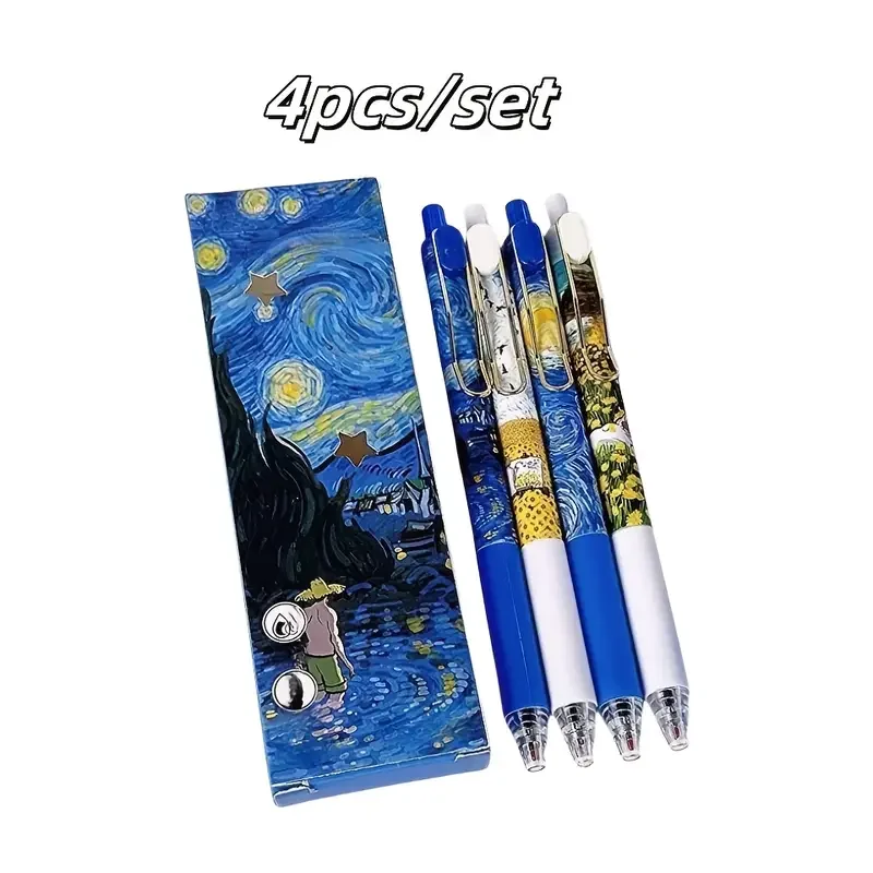 4 шт./кор., модная гелевая ручка для рисования маслом Ван Гога, черные чернила, шариковая ручка ST 0,5 мм, быстросохнущие ручки, студенческие офисные канцелярские принадлежности