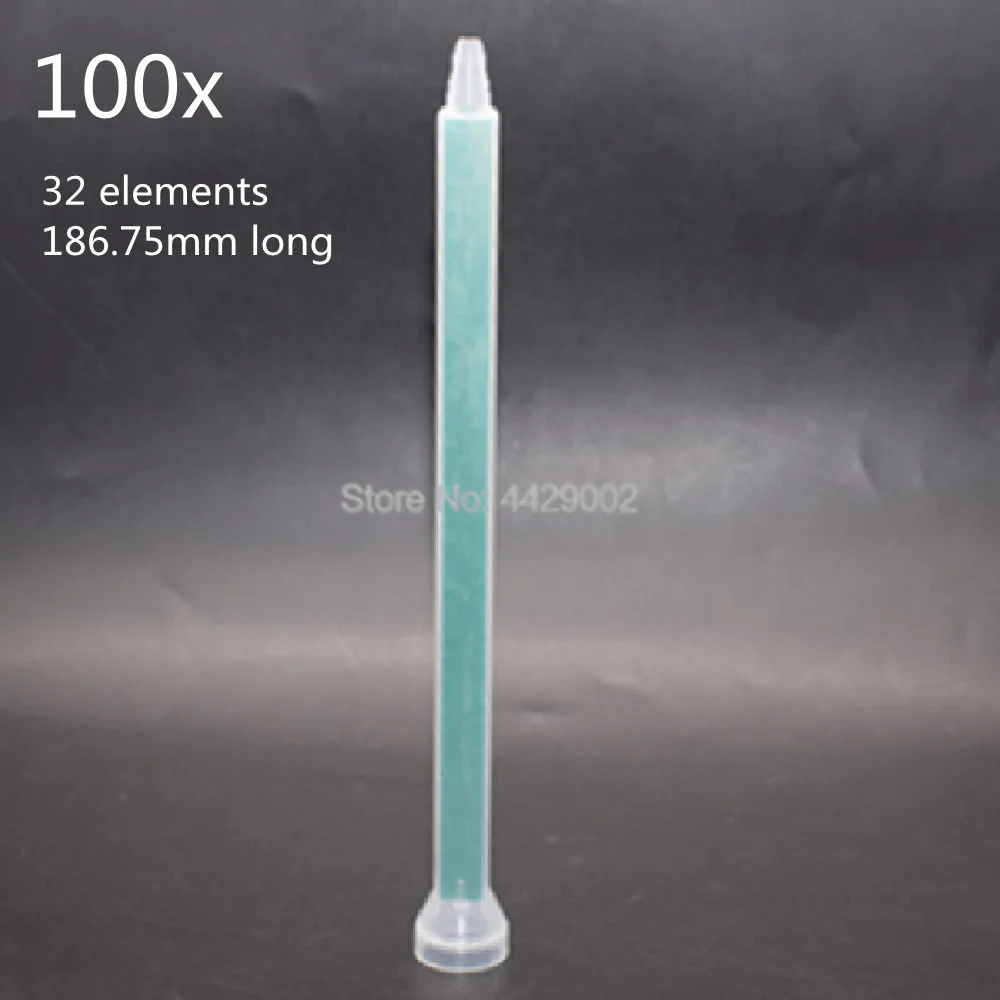 

100pcs Static Mixer 186.75mm Long Epoxy Mixing Nozzle 2 Part Adhesives Mix 32 Elements for 1:1/2:1 200ml/400ml 2-part Cartridges