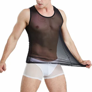 Сексуальное мужское нижнее белье, сетчатая Прозрачная Футболка без рукавов, майка для фитнеса, спортивный жилет, прозрачные шорты-боксеры, комплект нижнего белья или мужской одежды