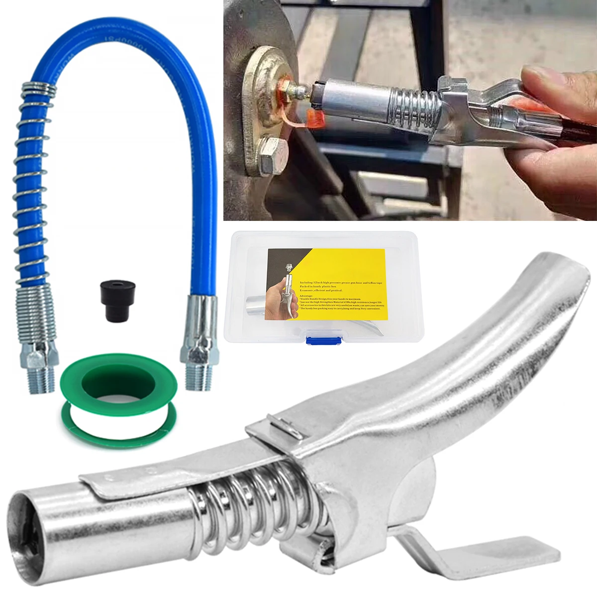 

Сверхмощная смазочная муфта 10000 фунтов на кв. дюйм, прочная стальная переносная смазка высокого давления, адаптер для смазки, набор шлангов, ...