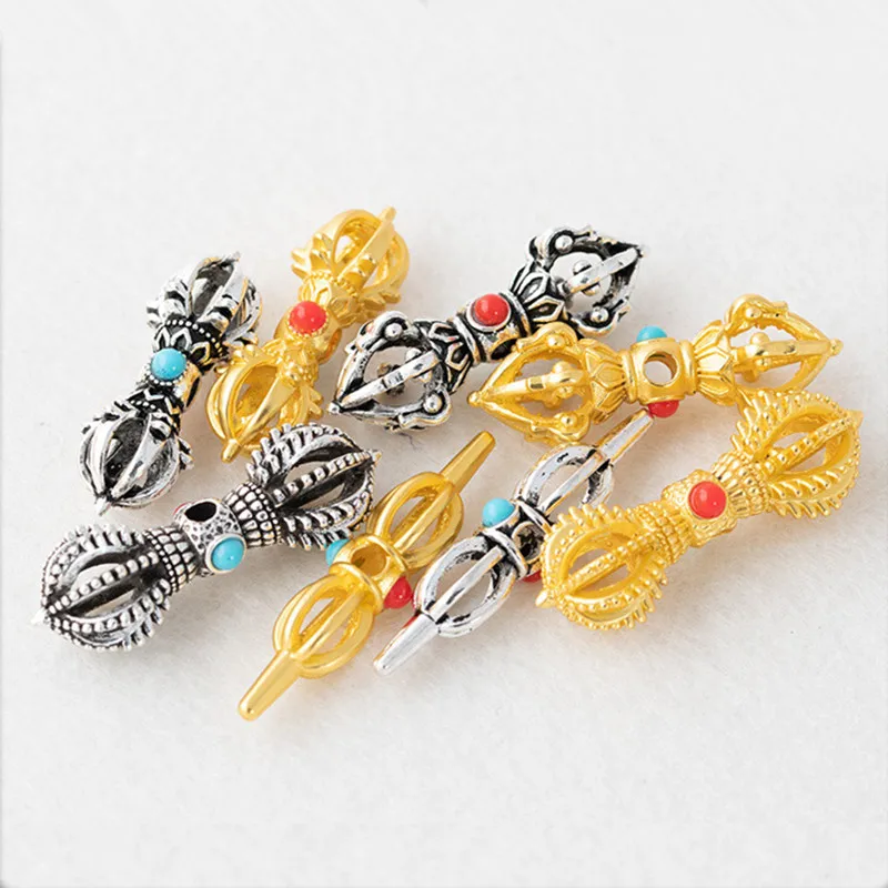 

10 PCS Retro Matted Gold/Antique Silver Plated Spacer Beads Alloy Vajra Bell Pendant Charms For Diy Jewelry Making Accessories