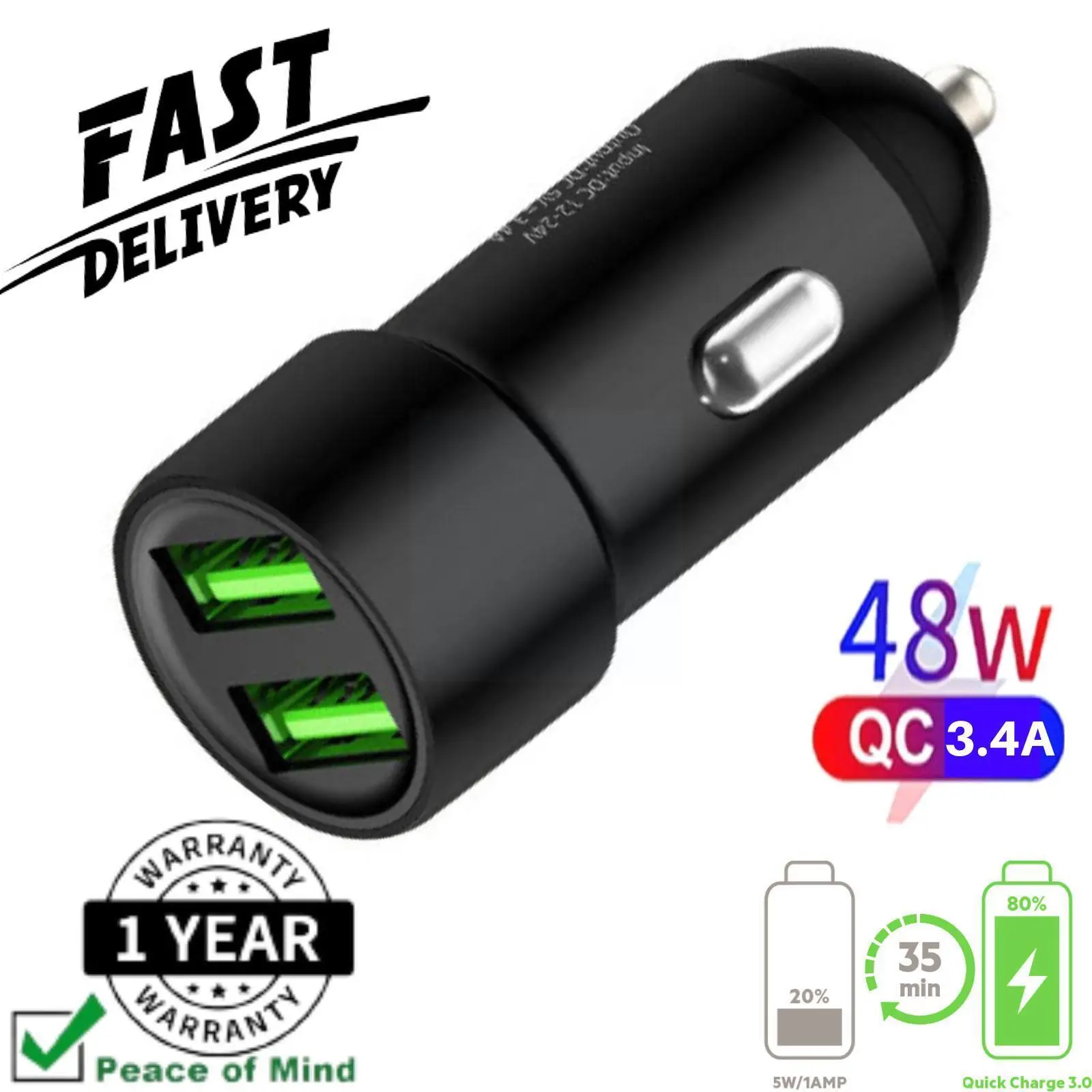 

Автомобильное зарядное устройство с двумя USB-портами, 5 В, 48 Вт