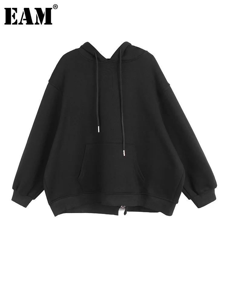 

[EAM] Свободная Толстая толстовка на молнии сзади, новая Женская толстовка с капюшоном и длинным рукавом, большой размер, модная весенне-осенн...