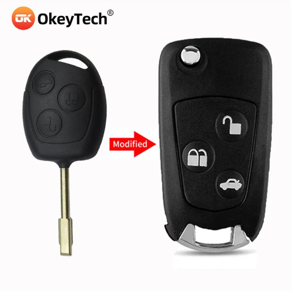 

OkeyTech 3 Buttons Modified Remote Key Shell For Ford Focus Mondeo 2 3 Festiva Fiesta Folding Filp Remote Case HU101/FO21 Blade