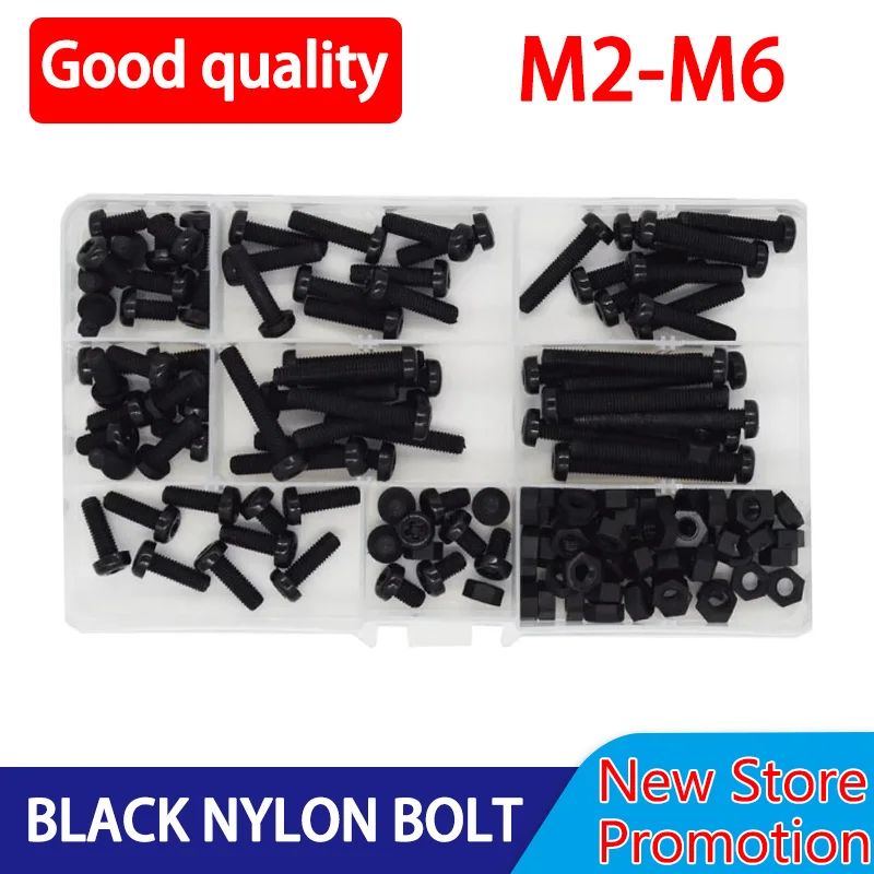 

M2 M2.5 M3 M4 M5 M6 Bolt Nut Set Black Nylon Phillips Pan Round Head Screw Metric Thread Cross Plastic Insulation Assortment Kit