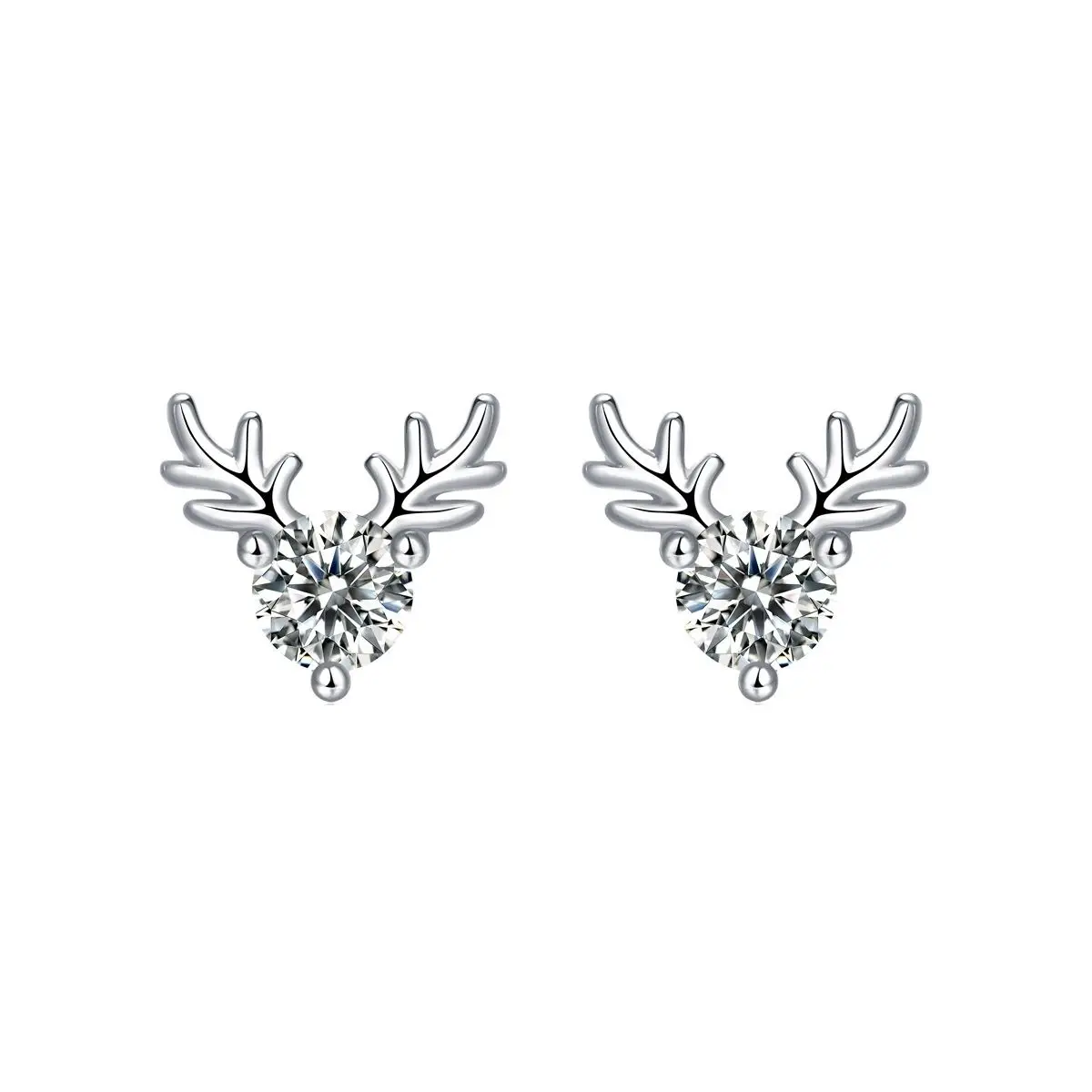 

S925 Sterling Silver Christmas Deer HQD 0.3ct Moissanite Stud Earrings for Women Girl OL Wedding Daily Wearing Fine Jewelry Gift