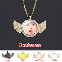 angel wings custom necklaces rhinestone wings glass dome photo custom necklaces gifts for family relatives friends lovers women