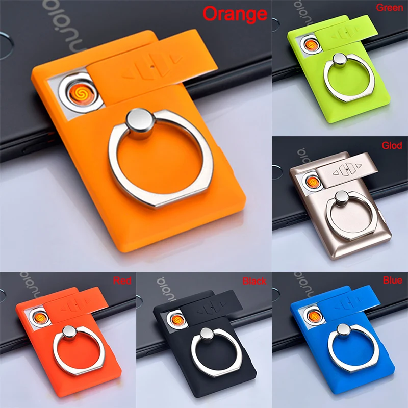 

1pc Multi-color Novelty Lighter Phone Bracket Ring Lighter Windproof USB Rechargeable Lighter Portable