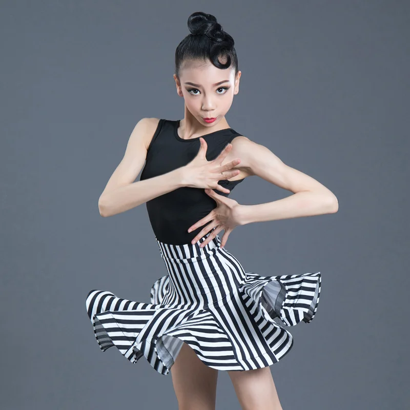 

New Girls Latin Dance Dress Children Dance Leotard Skirt Sets Sleeveless Performance Competition Standard Kids Dance Costumes