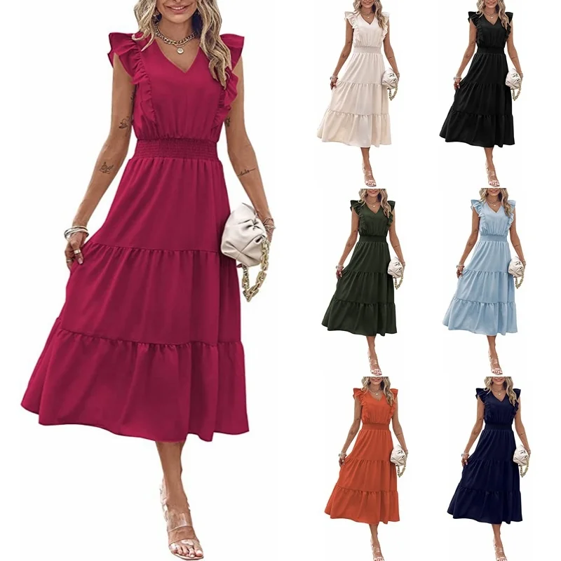 

Женское Плиссированное Платье Макси без рукавов, длинное платье с V-образным вырезом и поясом на резинке, лето 2023