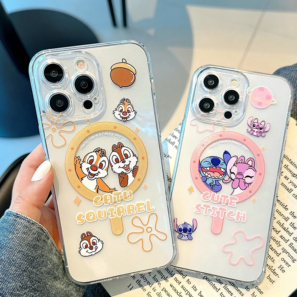 Милый мультяшный магнитный чехол для телефона S-Stitch and Chip &amp Dale Magsafe iPhone 16 15 14 13 12 11 8