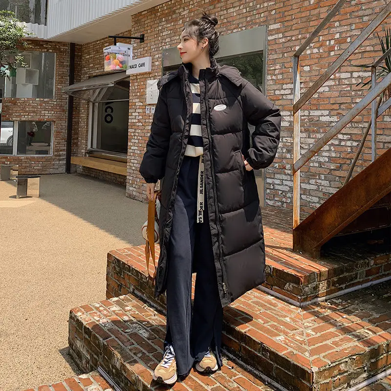 Blue 2022 New Winter Jacket Women Parka Fashion Long Coat Hooded Parkas Loose Warm Snow Wear Cotton Padded Winter Clothes