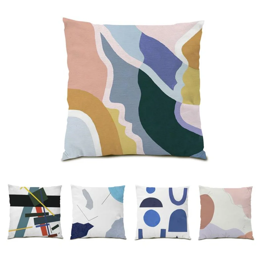 

Home Decoration Accessories Color Picture 45x45 Cushions Covers Polyester Linen Material Decorative Pillows for Bed Art E0322