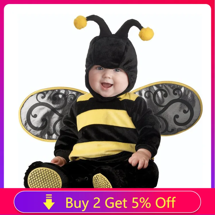 

6-30 Months Newborn Babies Animal Cartoon Bees Rompers Boys Girls Halloween Cosplay Costumes Role Play Jumpsuit Hat Socks