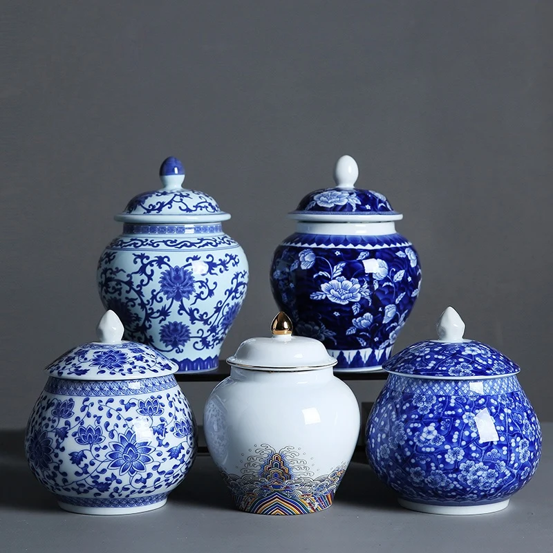 Сине-белая фарфоровая стандартная банка керамическая ваза для цветочной