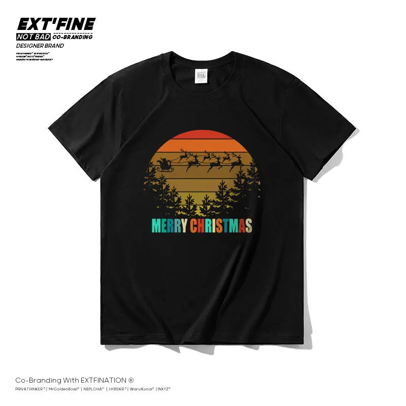

Рождественская футболка с круглым вырезом ExtFine, брендовые Топы с коротким рукавом, в стиле хип-хоп, 2022, унисекс, уличная Винтажная футболка с ...