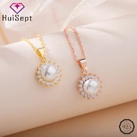 huisept trendy women necklace silver 925 jewelry with pearl zircon gemstone pendant accessories for wedding party bridal gift